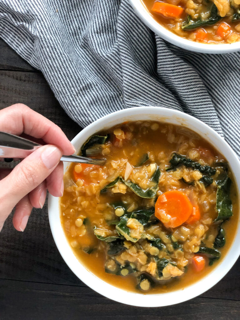 easy kale and red lentil soup